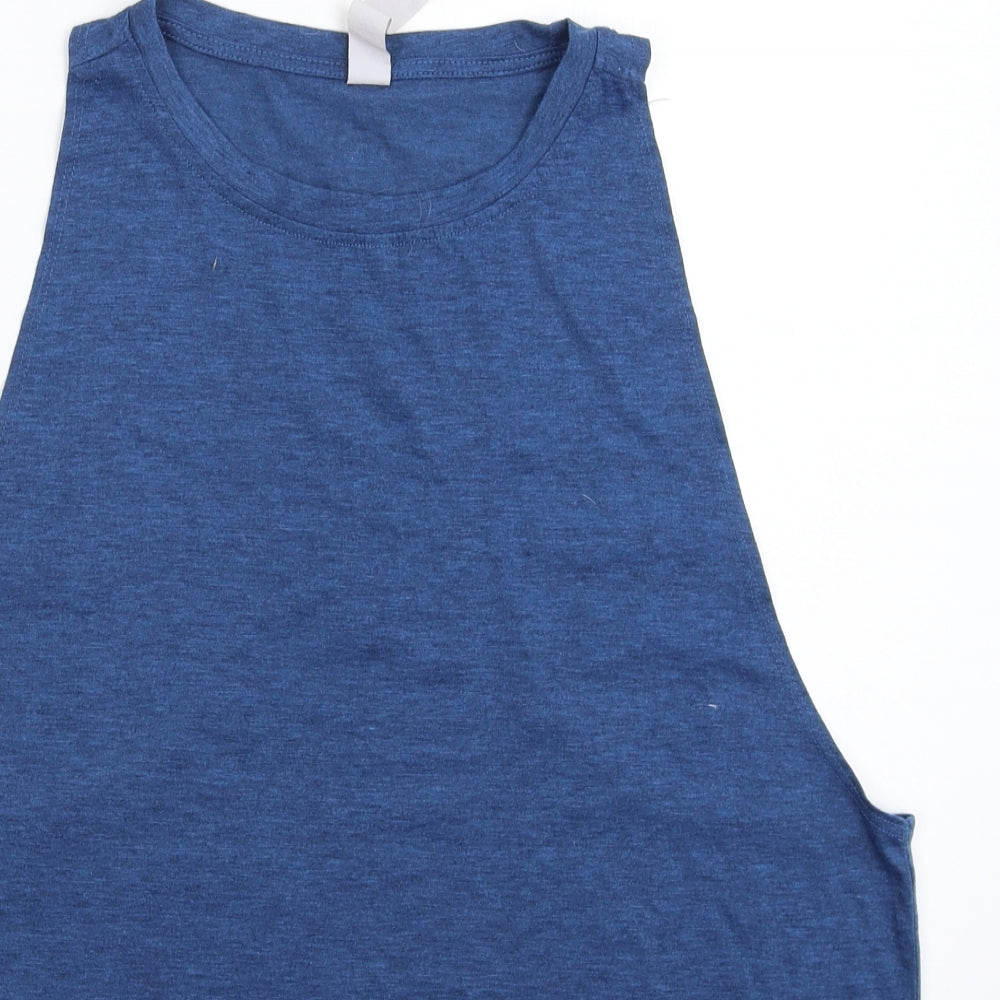 Close-up detail of Icy Zone men’s blue basic tank, size XL