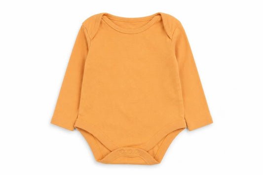 Front view of F&F Baby Yellow Babygrow One-Piece, size 3-6, Months
