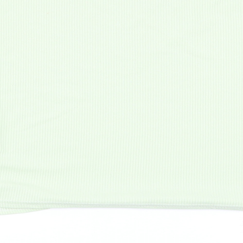 Brand and care label for Nasty Gal women’s green basic t-shirt, size UK 12