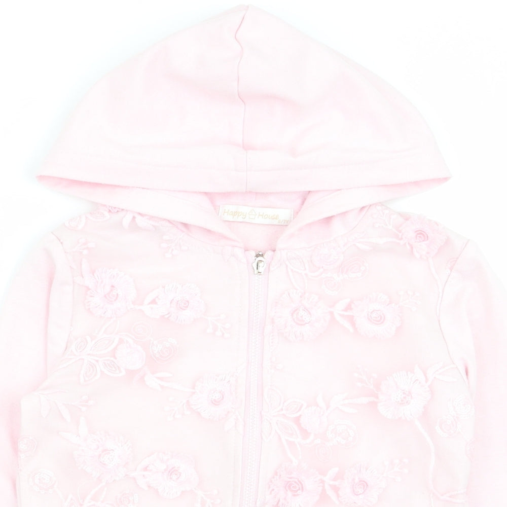 happy house Girls Pink Floral  Full Zip Jumper Size 6-7 Years
