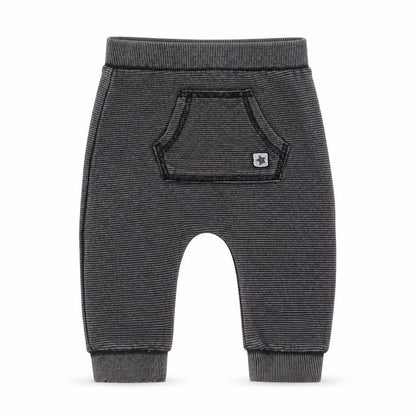 Front view of F&F boys’ multicoloured striped jogger trousers, size 3-6, months
