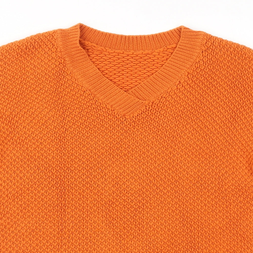 Close-up detail of Marks & Spencer women’s orange pullover sweatshirt, size UK 8