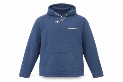Front view of AT NEATO men’s blue pullover hoodie, size S