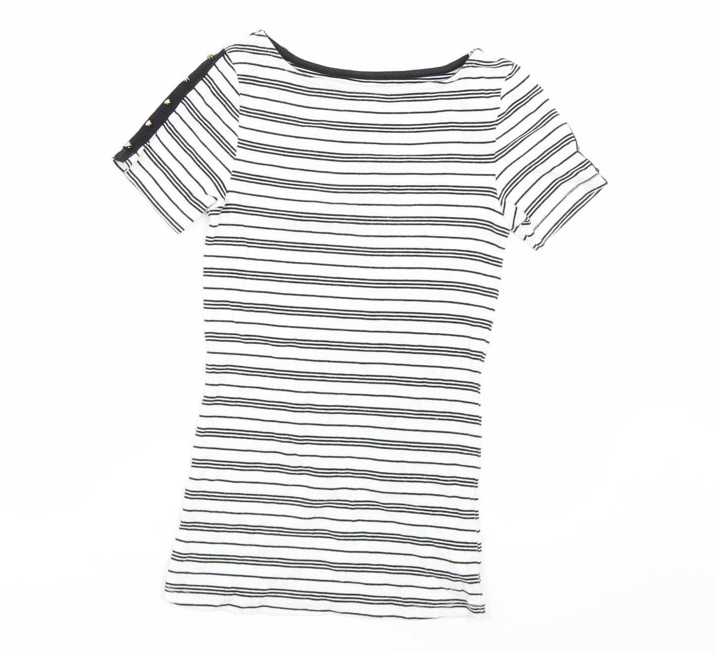 F&F Womens White Striped  Basic T-Shirt Size 6