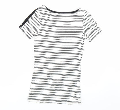 F&F Womens White Striped  Basic T-Shirt Size 6