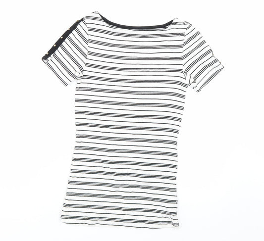 F&F Womens White Striped  Basic T-Shirt Size 6