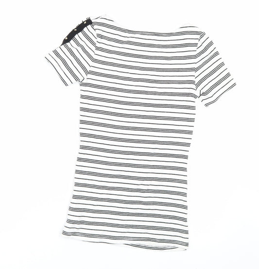 F&F Womens White Striped  Basic T-Shirt Size 6
