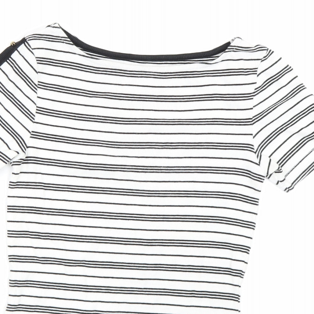 F&F Womens White Striped  Basic T-Shirt Size 6
