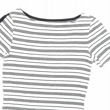 F&F Womens White Striped  Basic T-Shirt Size 6