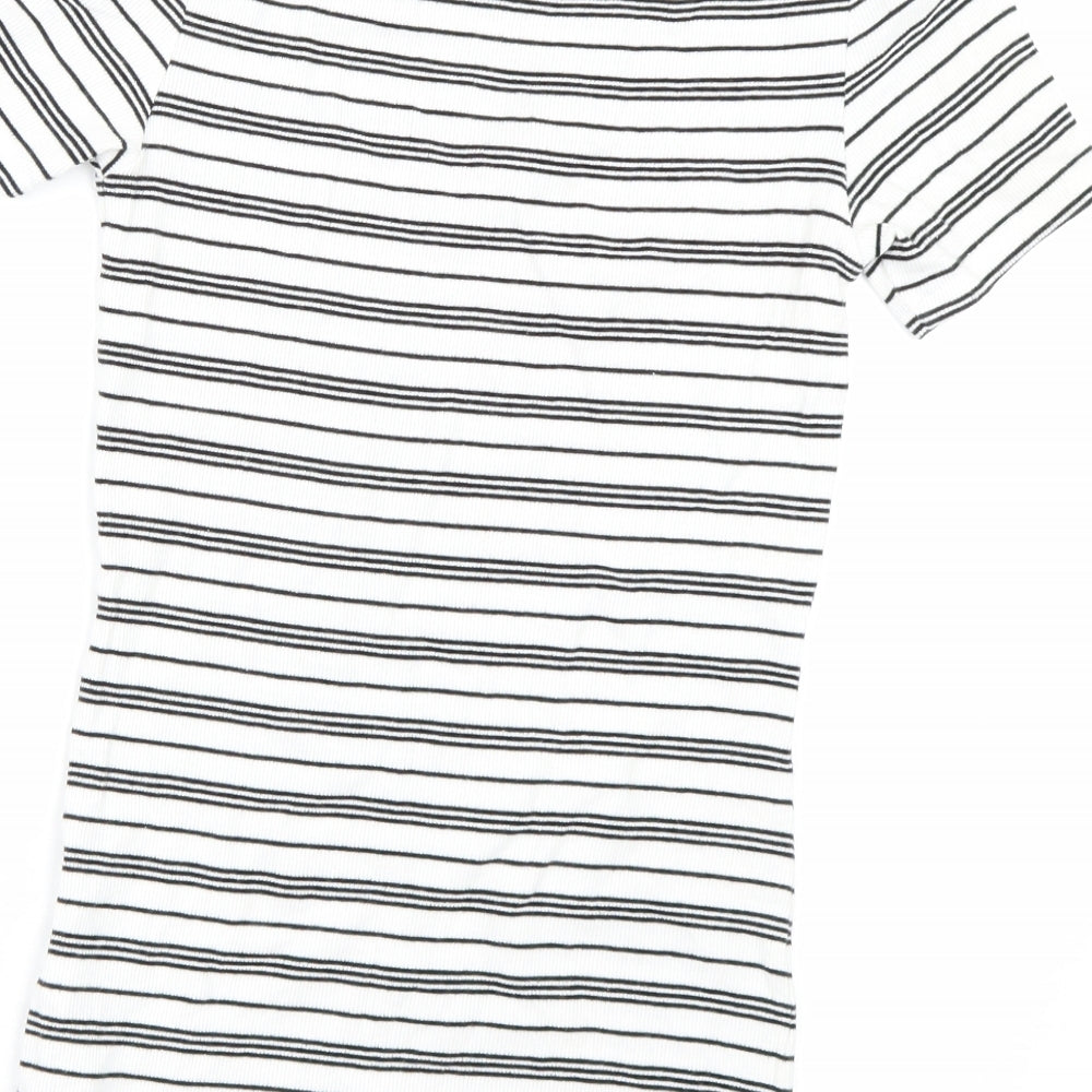 F&F Womens White Striped  Basic T-Shirt Size 6