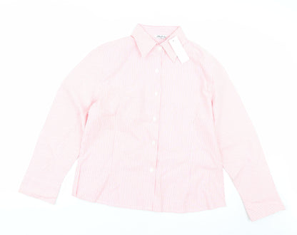 Additional front view of Boteli women’s pink striped basic button-up, size 2XL