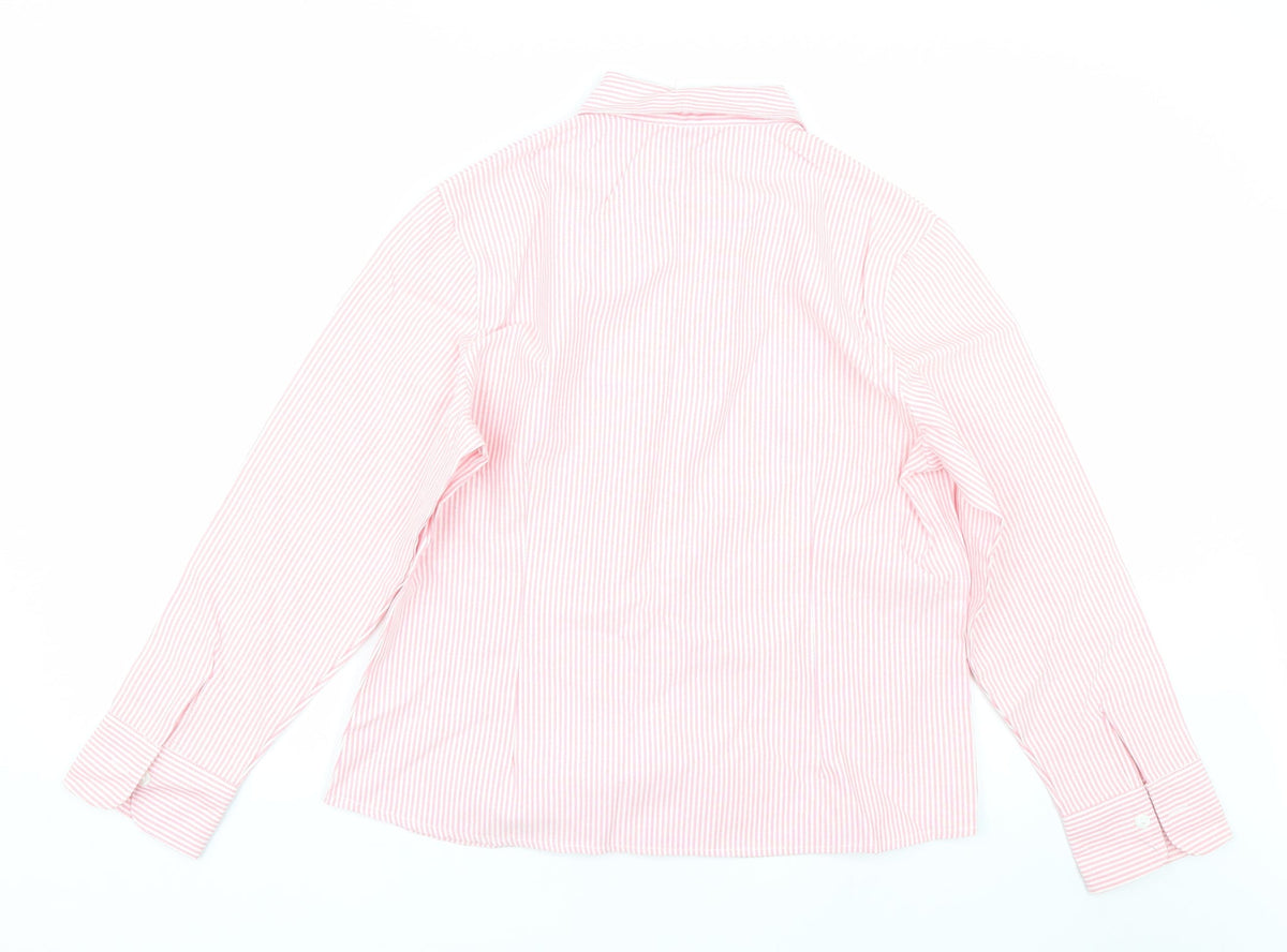 Back view of Boteli women’s pink striped basic button-up, size 2XL