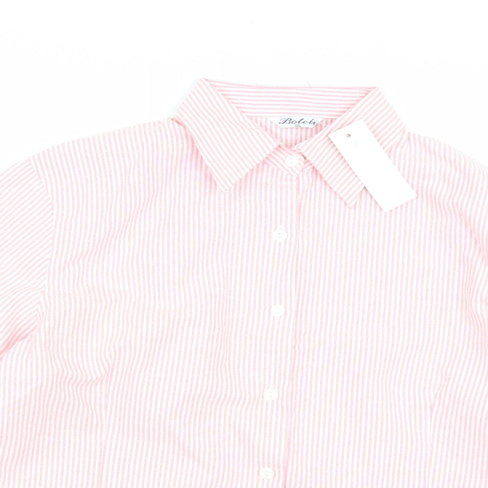 Close-up detail of Boteli women’s pink striped basic button-up, size 2XL