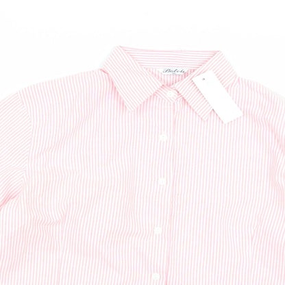 Close-up detail of Boteli women’s pink striped basic button-up, size 2XL
