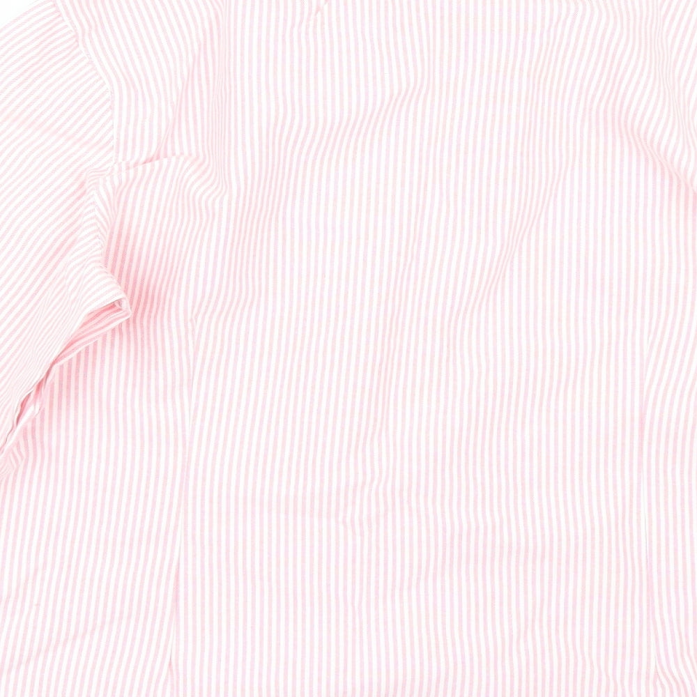 Brand and care label for Boteli women’s pink striped basic button-up, size 2XL