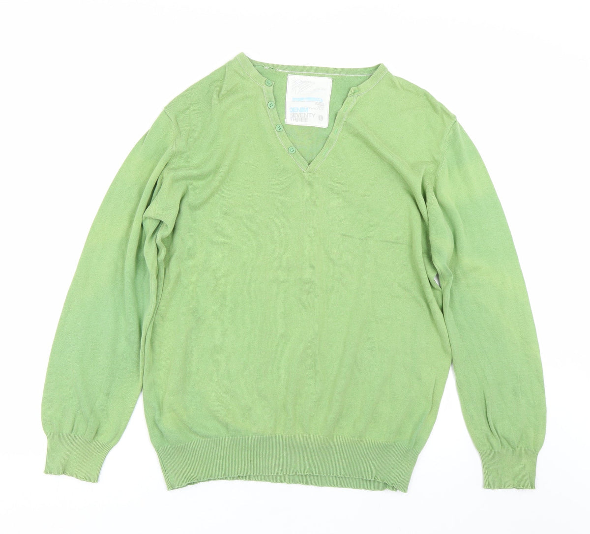 Additional front view of Denim Seventy3 men’s green jumper, size L