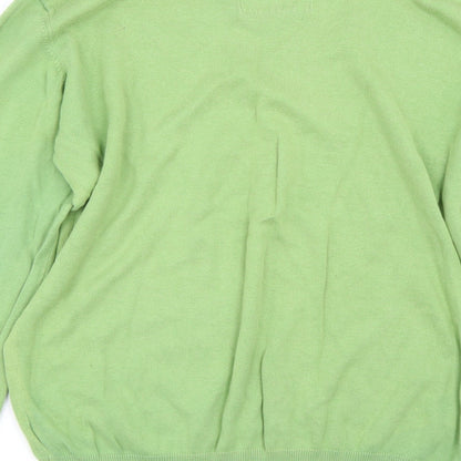 Brand and care label for Denim Seventy3 men’s green jumper, size L