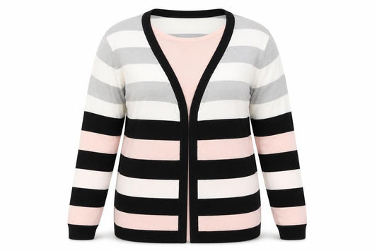 Front view of Julipa women’s pink striped jumper, size UK 18