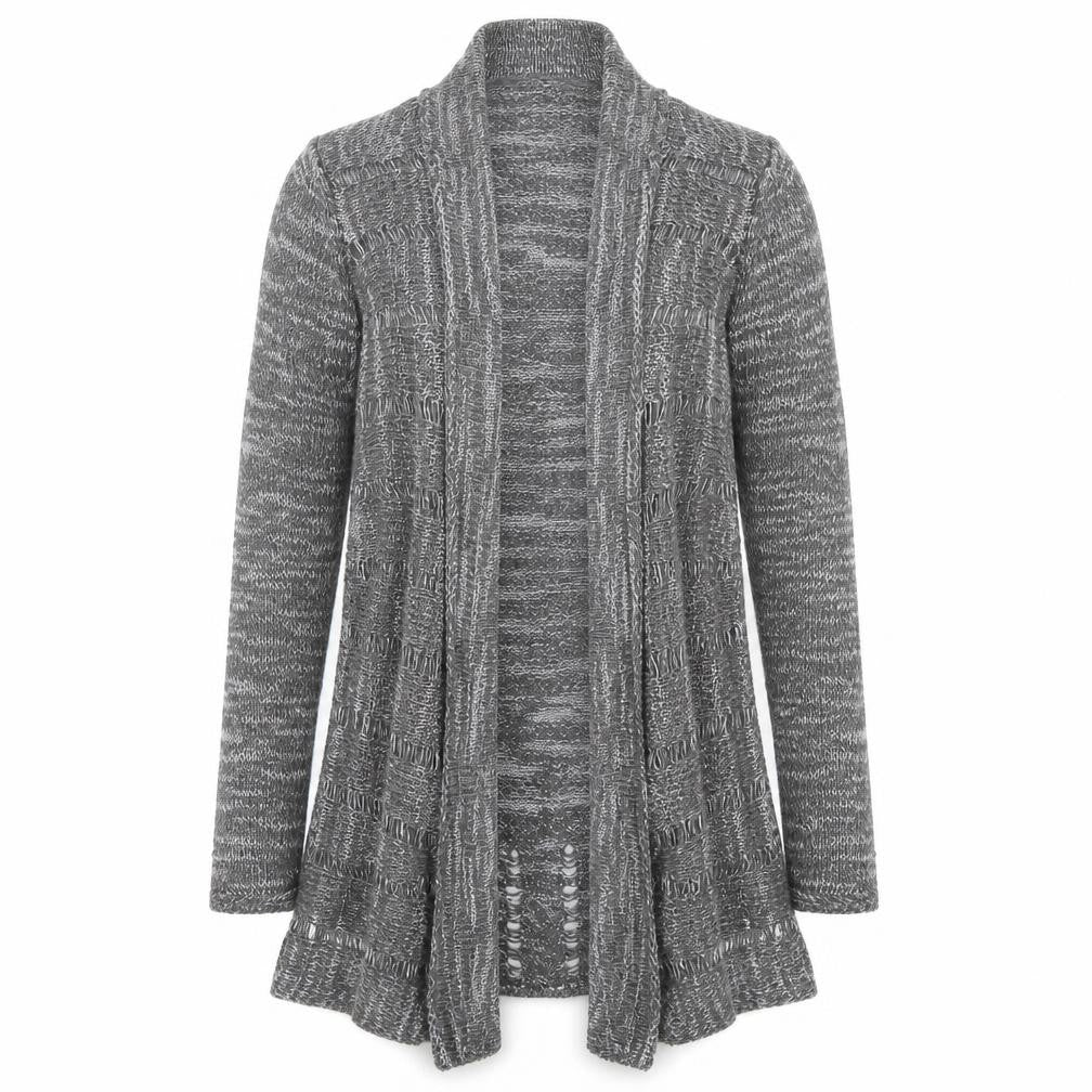 Front view of Per Una women’s grey cardigan jumper, size UK 8