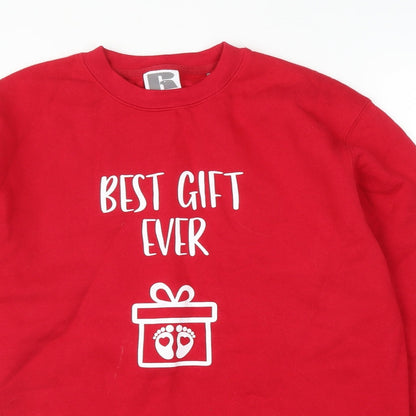 Close-up detail of Russell women’s red jumper, size S