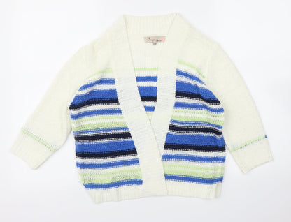 Inspire Womens White Striped  Cardigan Jumper Size S