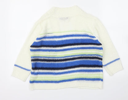 Inspire Womens White Striped  Cardigan Jumper Size S