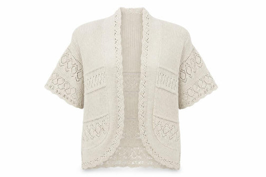 Front view of Pure & Natural women’s beige shrug jumper, size S