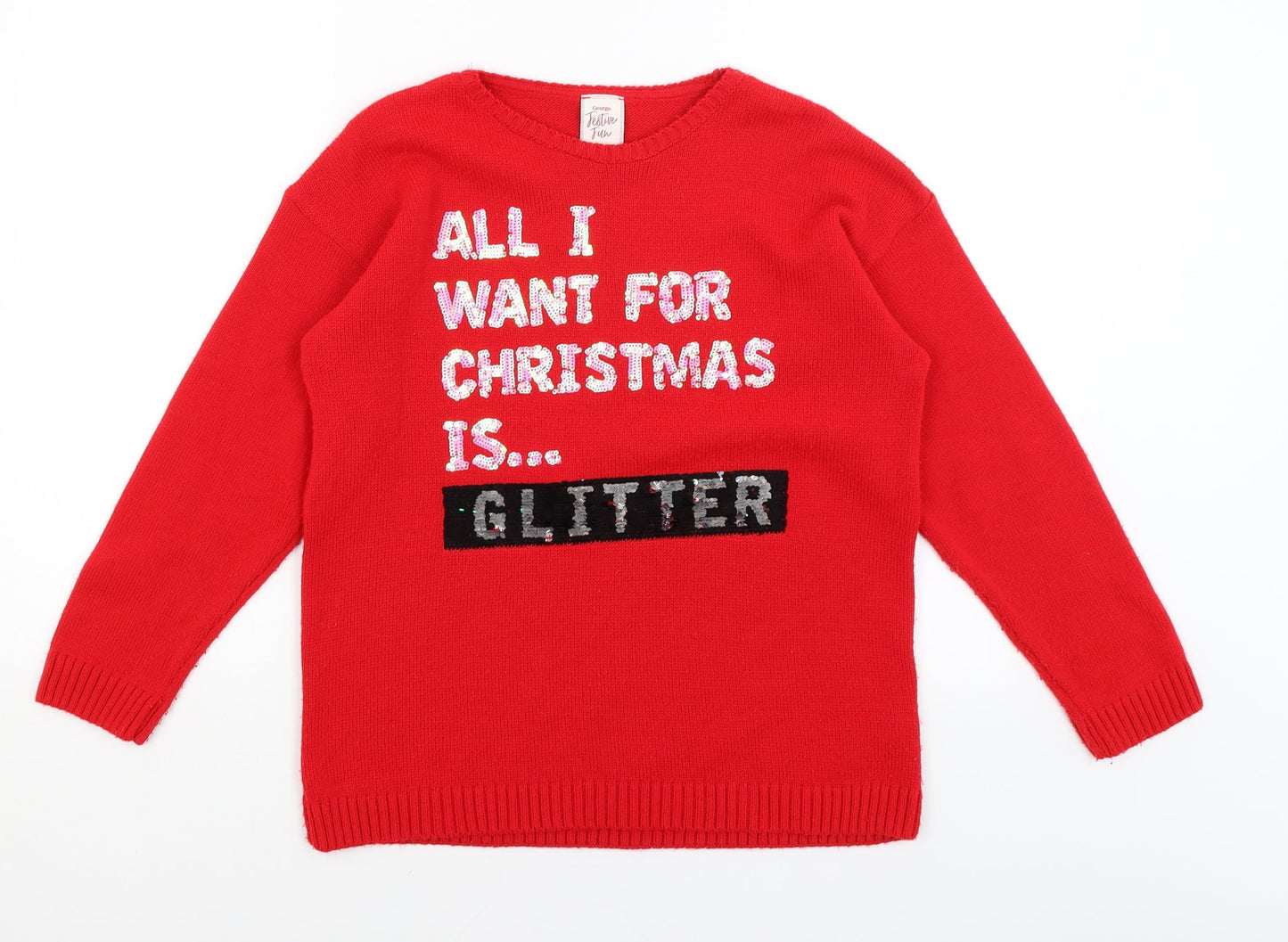 George Girls Red   Pullover Jumper Size 13-14 Years  - All I Want