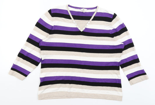 CC Womens Beige Striped  Pullover Jumper Size XL
