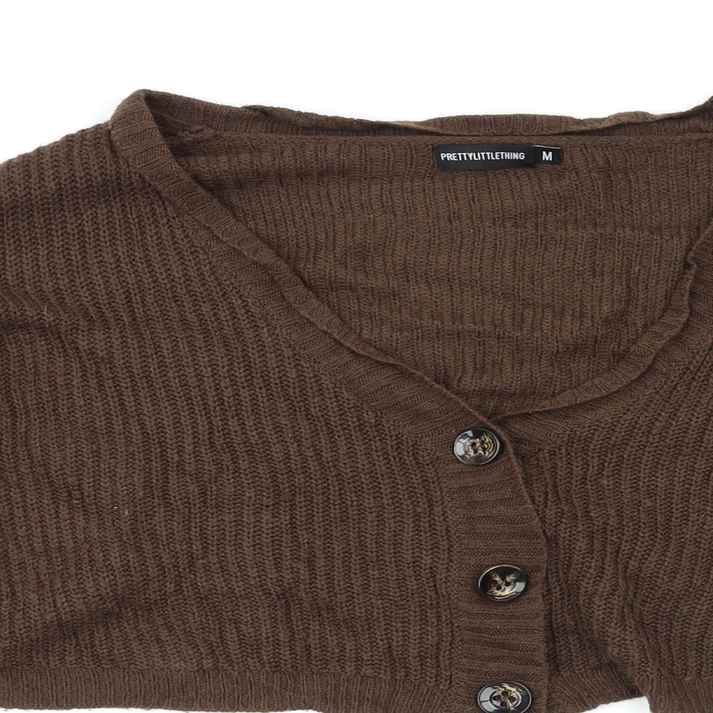 Womens UK Size M PRETTYLITTLETHING Brown Cardigan Jumper