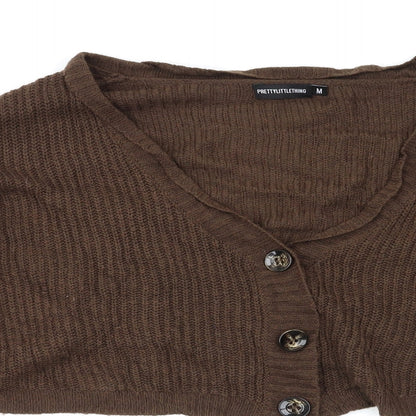 Womens UK Size M PRETTYLITTLETHING Brown Cardigan Jumper