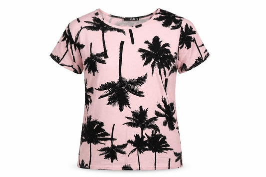 Front view of Quiz women’s pink floral basic t-shirt, size UK 8