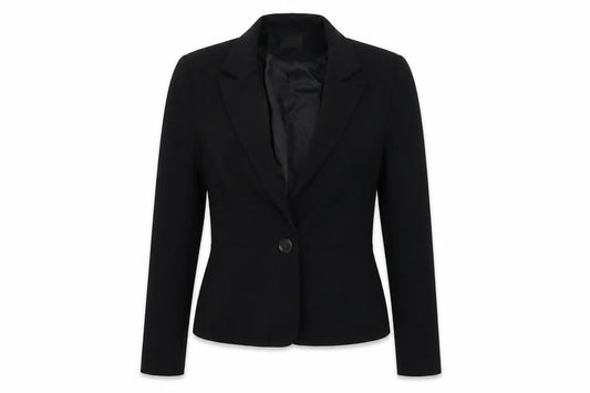 Front view of EVIE women’s black jacket blazer, size UK 10