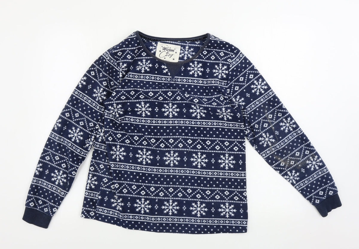Additional front view of Debenhams women’s blue geometric jumper, size UK 10