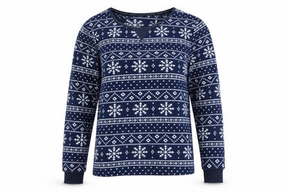 Front view of Debenhams women’s blue geometric jumper, size UK 10