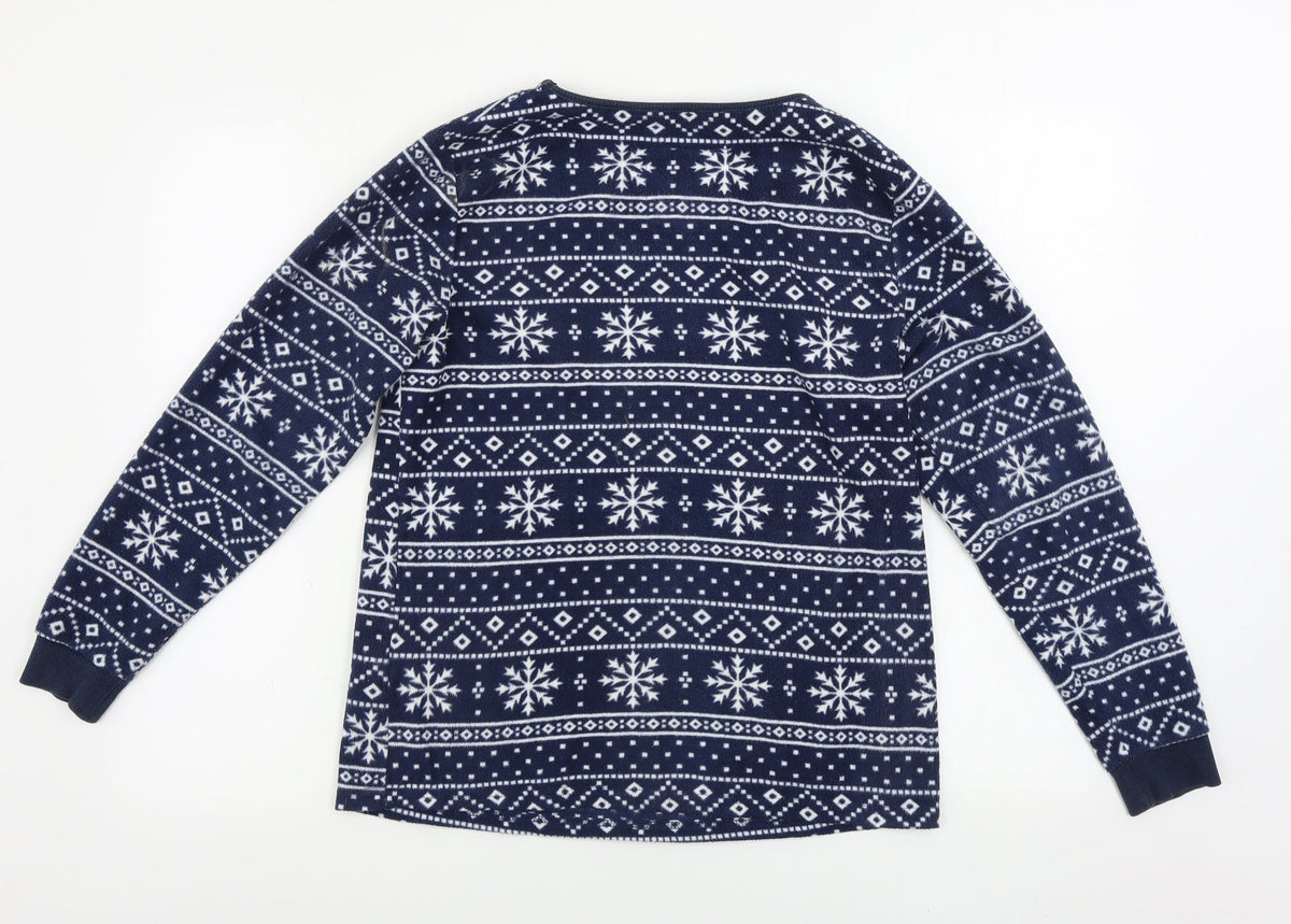 Back view of Debenhams women’s blue geometric jumper, size UK 10