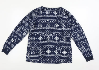 Back view of Debenhams women’s blue geometric jumper, size UK 10