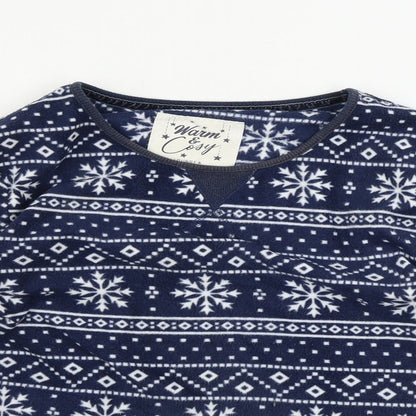 Close-up detail of Debenhams women’s blue geometric jumper, size UK 10
