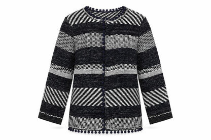 Front view of tegether women’s black geometric cardigan jumper, size UK 14