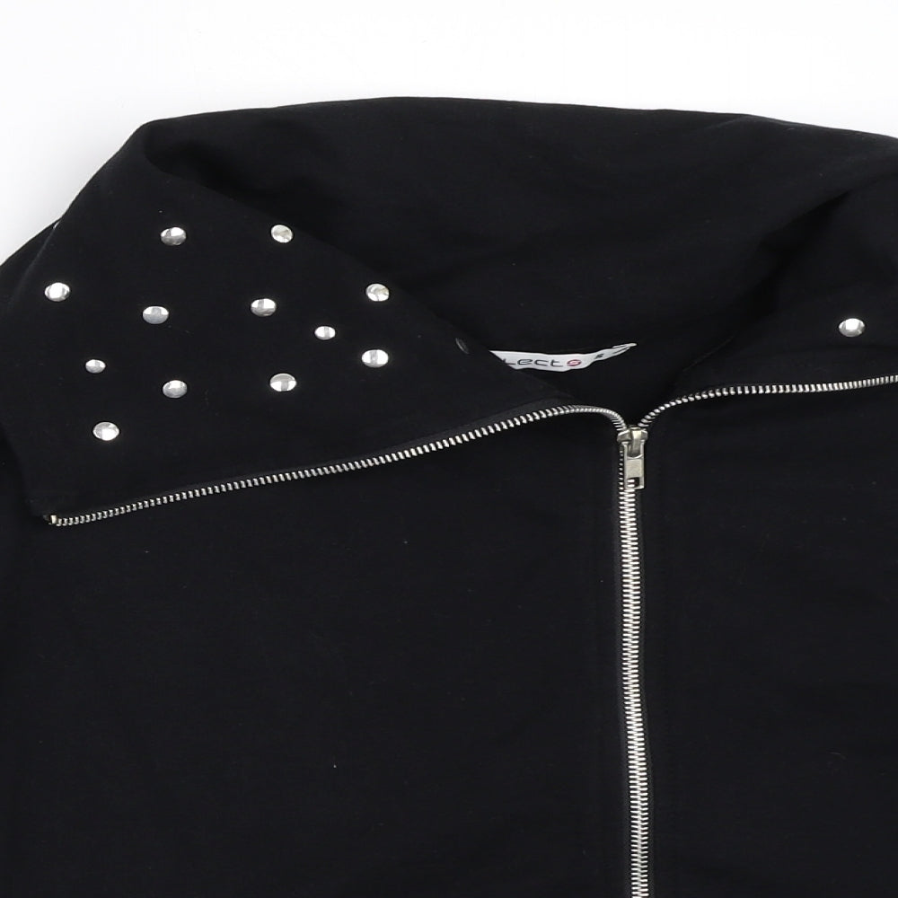 Close-up detail of Select women’s black full zip sweatshirt, size S