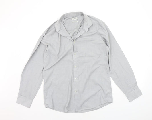 Mens UK Size 15.5 NEXT Grey  Button-Up Long Sleeve Casual Shirt