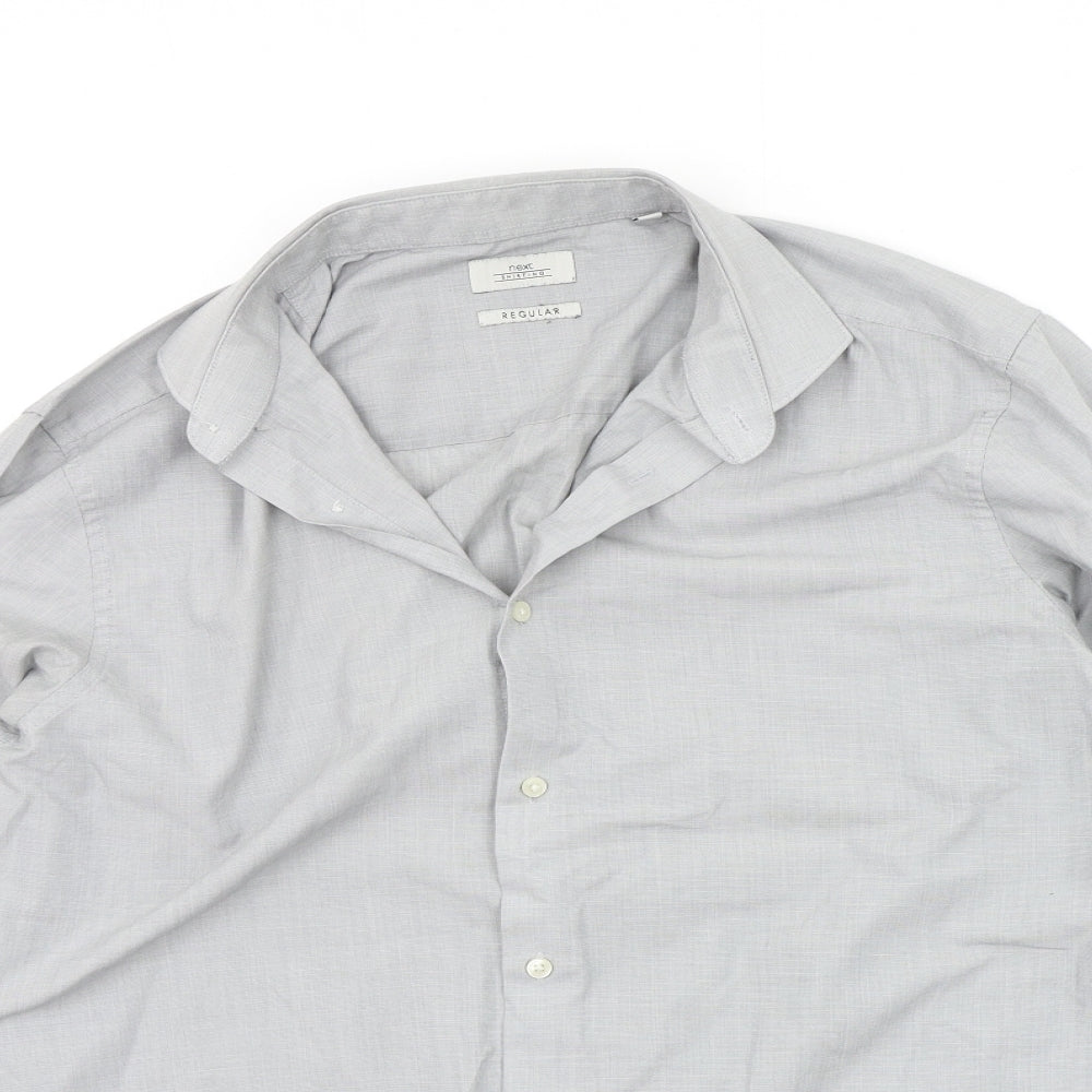 Mens UK Size 15.5 NEXT Grey  Button-Up Long Sleeve Casual Shirt