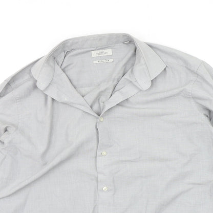 Mens UK Size 15.5 NEXT Grey  Button-Up Long Sleeve Casual Shirt