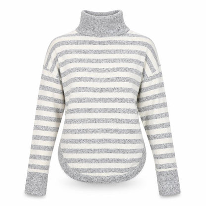 Front view of JETON women’s beige striped jumper, size S