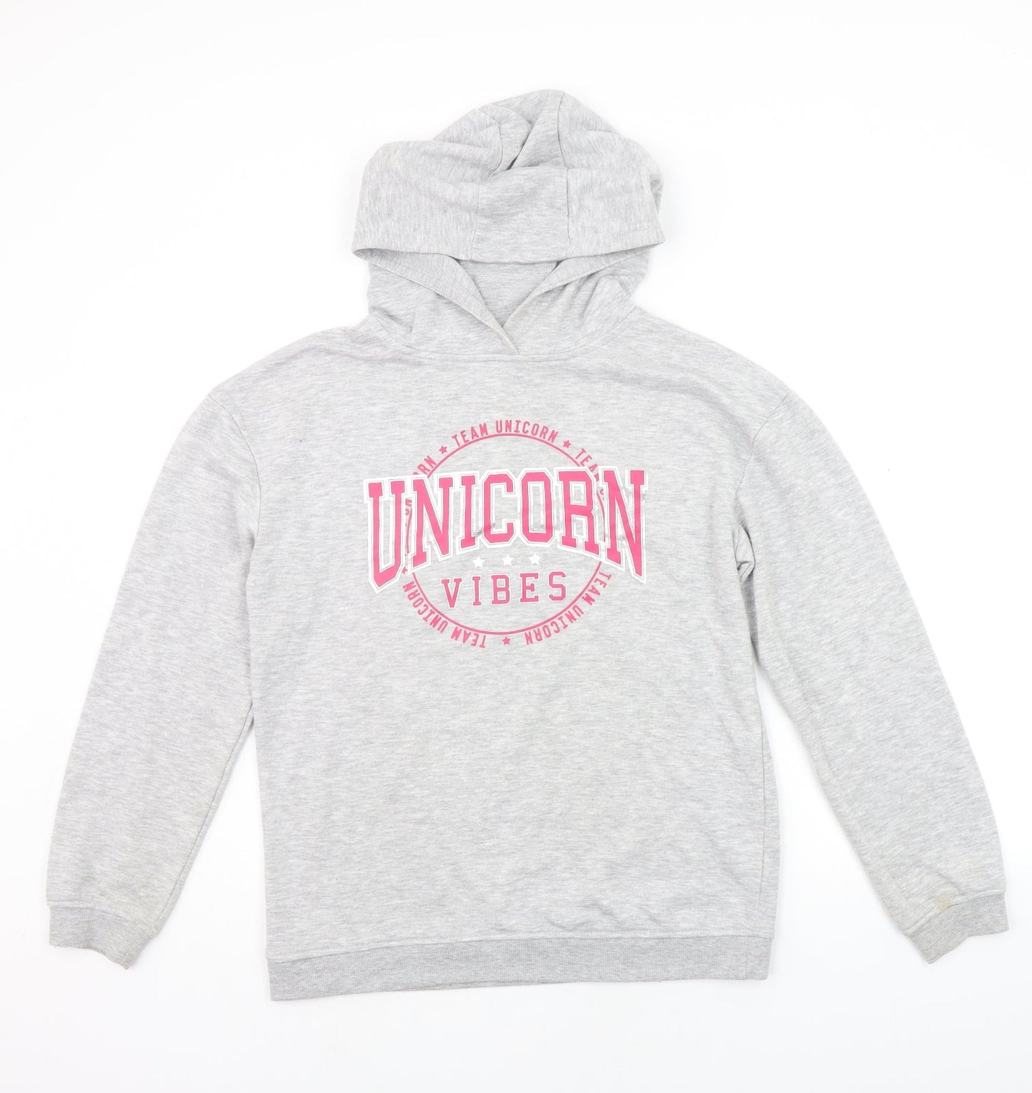 Primark Girls Grey Houndstooth  Henley Hoodie Size 14-15 Years  - UNICORN