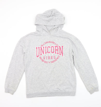 Primark Girls Grey Houndstooth  Henley Hoodie Size 14-15 Years  - UNICORN