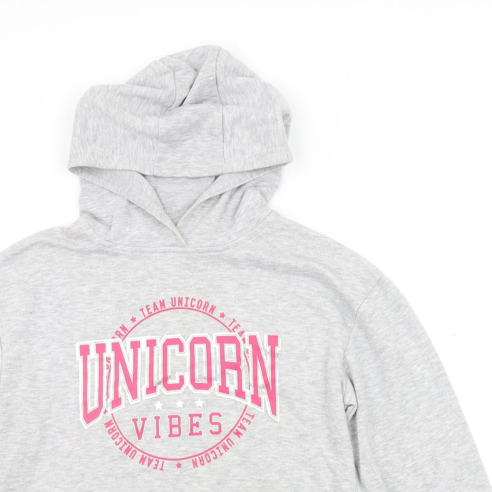 Primark Girls Grey Houndstooth  Henley Hoodie Size 14-15 Years  - UNICORN