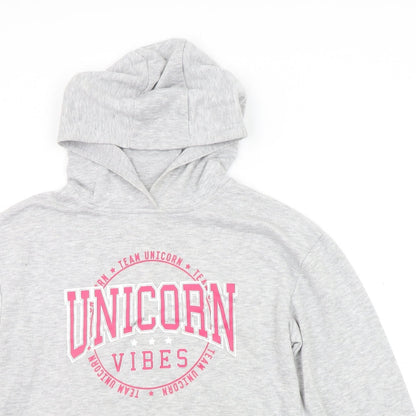Primark Girls Grey Houndstooth  Henley Hoodie Size 14-15 Years  - UNICORN