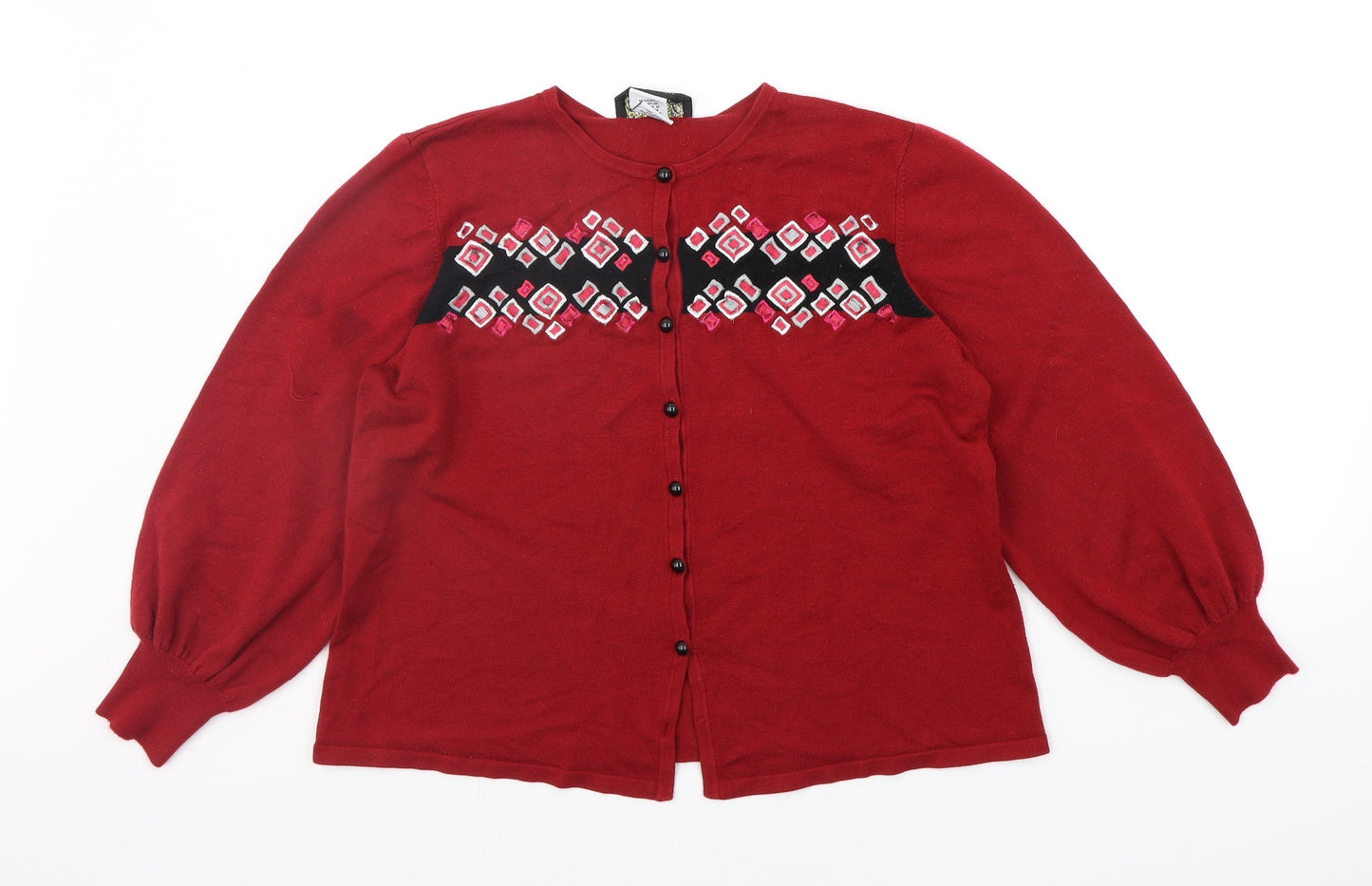 BOB MODERN Womens Red Floral  Cardigan Jumper Size M