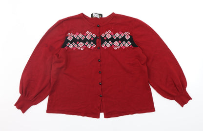 BOB MODERN Womens Red Floral  Cardigan Jumper Size M